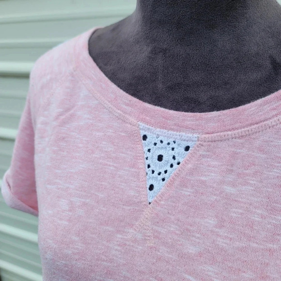 Coral Bay Women's Light Pink White Lace Crew Neck Short Sleeve Top Sweat Sz XL - Picture 5 of 9